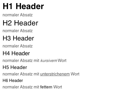 Ansicht h1-h6 Ansicht h1-h6