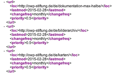 Beispiel XML Sitemap Beispiel fuer eine Sitemap